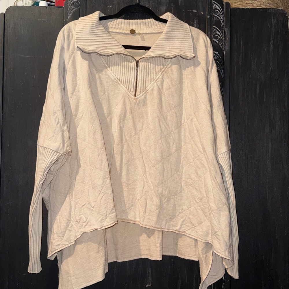 Free People Fp One Shiloh Sweatshirt Pullover Zip Oversized Ribbed sz M beige - Picture 5 of 14